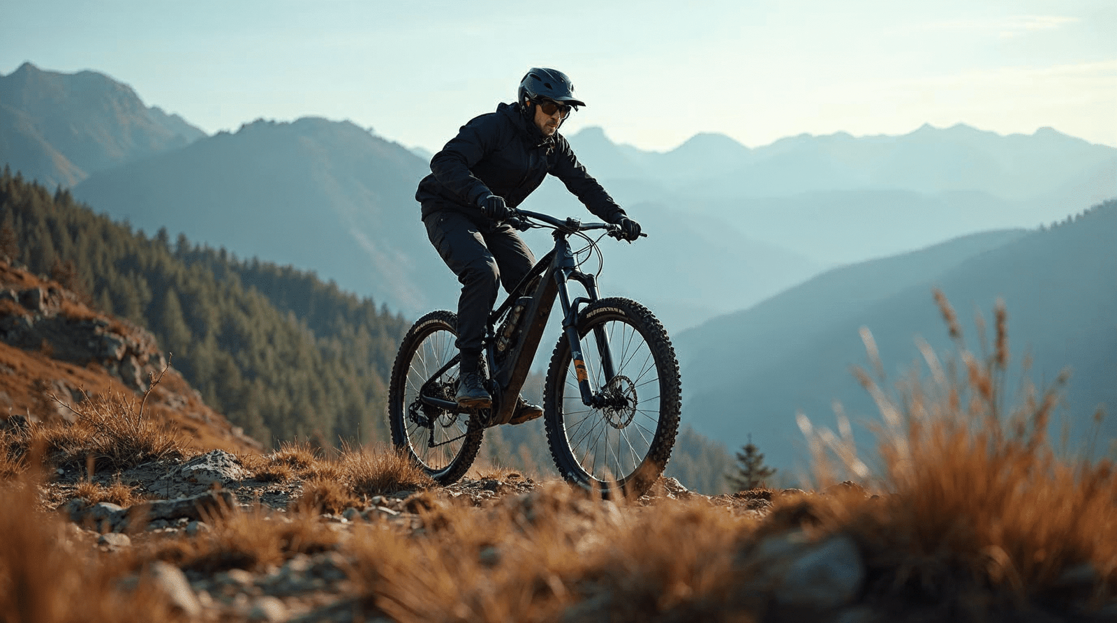 VTT électrique Decathlon Rockrider sur sentier de montagne